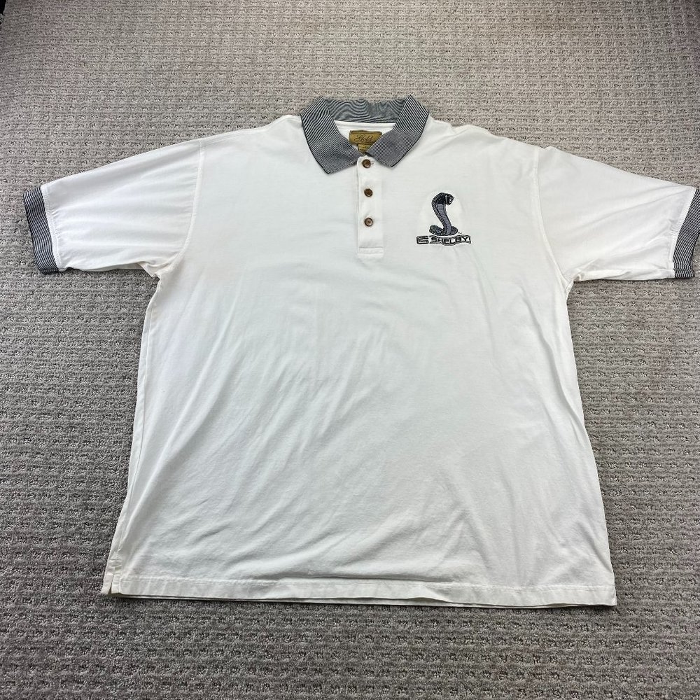 Mustang Shelby Polo Shirt Men Extra Large XL White Casual Golf Embroidered Logo